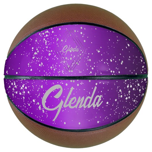 Modern Paarse geborsteld metaal met zilveren monog Basketbal (Voorkant)