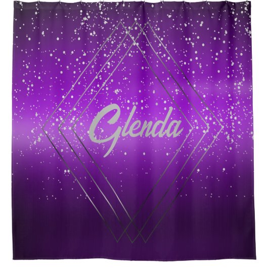 Modern Paarse geborsteld metaal met zilveren monog Douchegordijn (Voorkant)