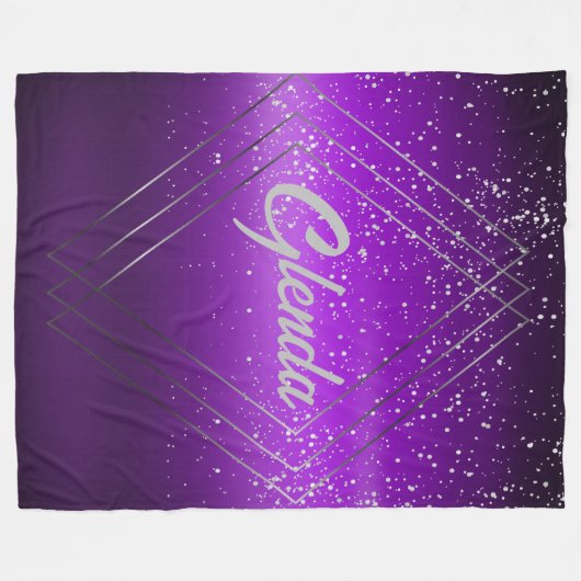 Modern Paarse geborsteld metaal met zilveren monog Fleece Deken (Voorkant (Horizontaal))
