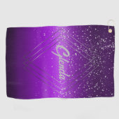 Modern Paarse geborsteld metaal met zilveren monog Golfhanddoek (Horizontaal)