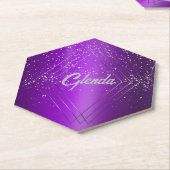 Modern Paarse geborsteld metaal met zilveren monog Kartonnen Onderzetters (Schuin)