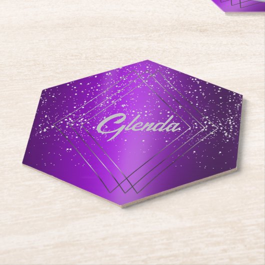 Modern Paarse geborsteld metaal met zilveren monog Kartonnen Onderzetters (Schuin)