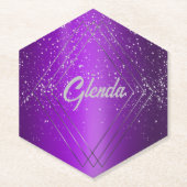 Modern Paarse geborsteld metaal met zilveren monog Kartonnen Onderzetters (Voorkant)