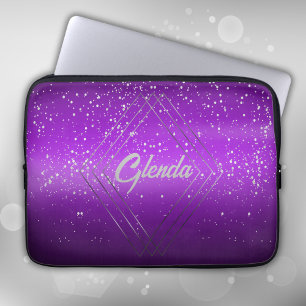 Modern Paarse geborsteld metaal met zilveren monog Laptop Sleeve
