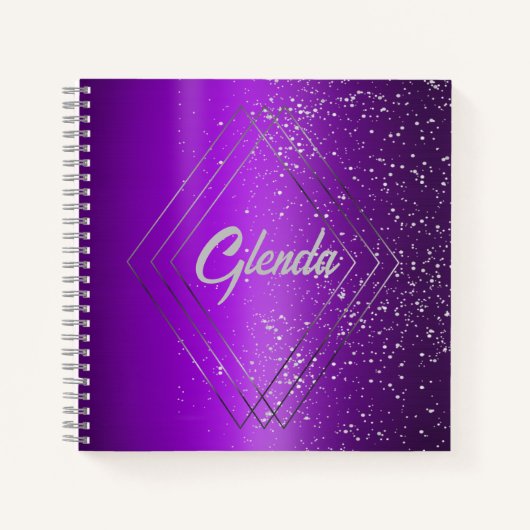Modern Paarse geborsteld metaal met zilveren monog Notitieboek (Voorkant)