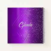 Modern Paarse geborsteld metaal met zilveren monog Notitieboek (Achterkant)