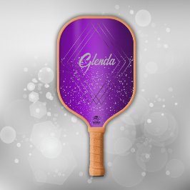 Modern Paarse geborsteld metaal met zilveren monog Pickleball Paddle