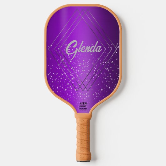 Modern Paarse geborsteld metaal met zilveren monog Pickleball Paddle (Voorkant)