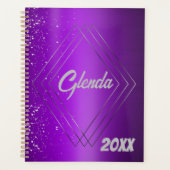 Modern Paarse geborsteld metaal met zilveren monog Planner (Voorkant)
