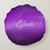 Modern Paarse geborsteld metaal met zilveren monog Rond Kussen (Achterkant)