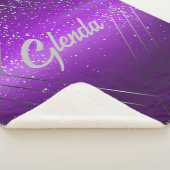 Modern Paarse geborsteld metaal met zilveren monog Sherpa Deken (3/4)