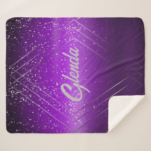 Modern Paarse geborsteld metaal met zilveren monog Sherpa Deken (Voorkant (horizontaal))