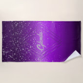 Modern Paarse geborsteld metaal met zilveren monog Strandlaken (Voorkant)