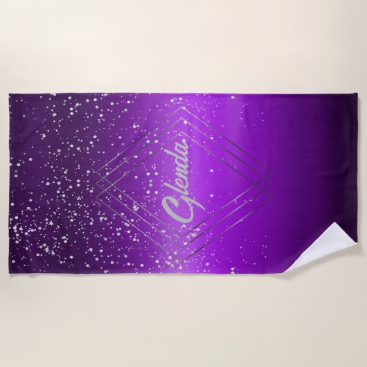 Modern Paarse geborsteld metaal met zilveren monog Strandlaken (Voorkant)