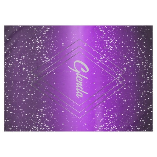 Modern Paarse geborsteld metaal met zilveren monog Tafelkleed (Voorkant (Horizontaal))