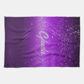 Modern Paarse geborsteld metaal met zilveren monog Theedoek (Horizontaal)
