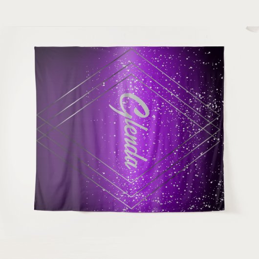 Modern Paarse geborsteld metaal met zilveren monog Wandkleed (Voorkant (horizontaal))