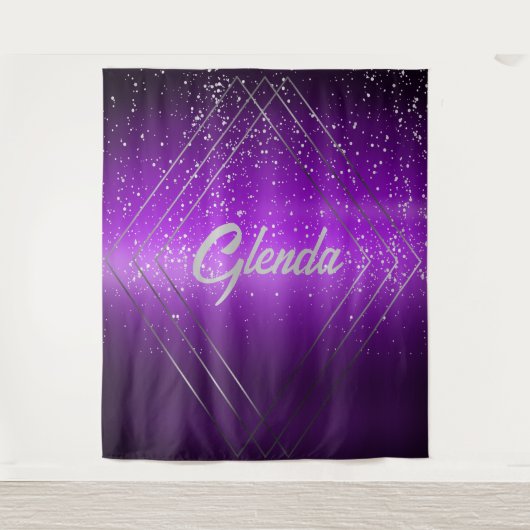 Modern Paarse geborsteld metaal met zilveren monog Wandkleed (Voorkant)