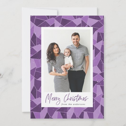 Modern Paarse Glas in lood Vrolijk kerstfeest foto Feestdagenkaart (Voorkant)