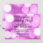 Modern Paarse glitter Lights Bat Mitzvah Kaart (Voorkant / Achterkant)