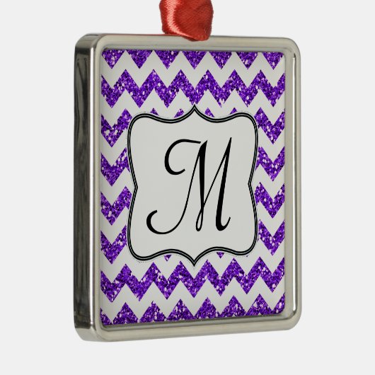 Modern Paarse Glitter Monogram Initiaal Ornament (Rechts)