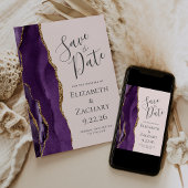 Modern Paarse Gold Agate Blush Pink Save the Date