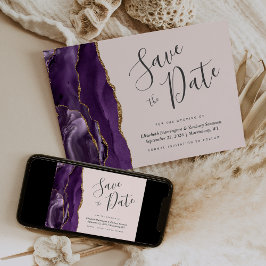 Modern Paarse Gold Agate Blush Pink Save the Date Kaart