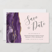 Modern Paarse Gold Agate Blush Pink Save the Date Kaart (Voorkant)