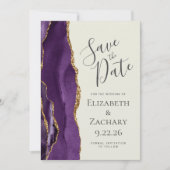 Modern Paarse Gouden Agaat Ivoor Save the Date (Voorkant)