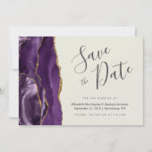 Modern Paarse Gouden Agaat Ivoor Save the Date Kaart (Voorkant)