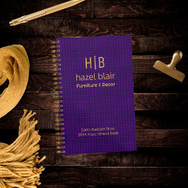 Modern Paarse gouden monogram Logo vierkantjes pat Planner