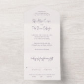 Modern Paarse handgeschreven script Elegant Weddin All In One Uitnodiging (Binnen)