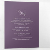 Modern Paarse handgeschreven script Elegant Weddin Drieluik Uitnodiging (Binnenzijde eerst)