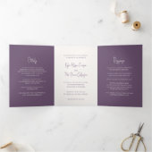 Modern Paarse handgeschreven script Elegant Weddin Drieluik Uitnodiging (Binnen)