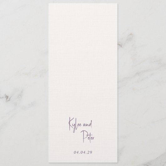 Modern Paarse handgeschreven script Elegant Weddin Menu (Achterkant)