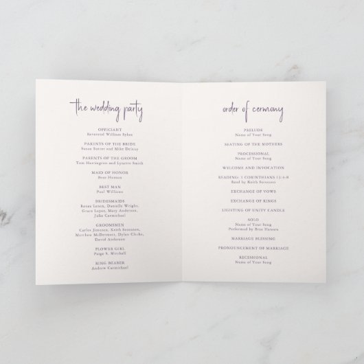 Modern Paarse handgeschreven script Elegant Weddin Programma (Binnen)