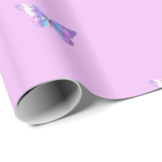 Modern Paarse holografische vlinderwikkelpapier Cadeaupapier (Rol Hoek)