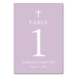 Modern Paarse Kruis Meisje Doop Tafel Nummerkaart Kaart