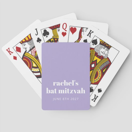 Modern Paarse lavender Bat Mitzvah Custom Favor Pokerkaarten (Achterkant)