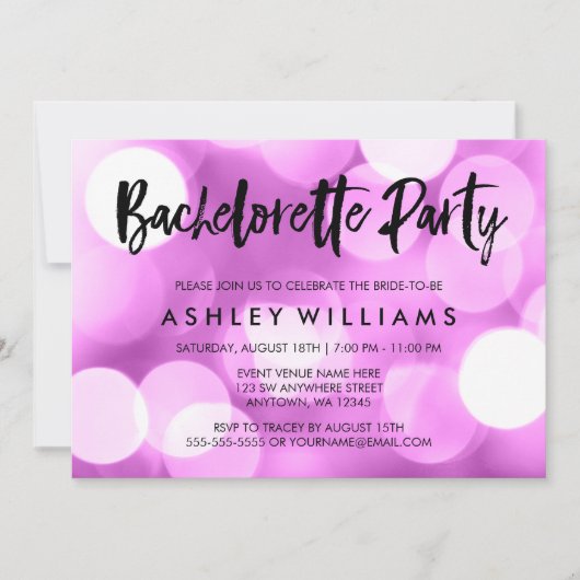 Modern Paarse Lights Bachelorette Party Invitation Kaart (Voorkant)