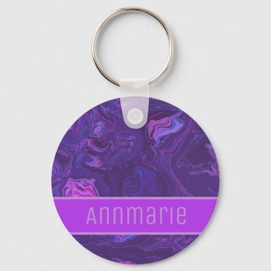 Modern Paarse marmer Abstract Sleutelhanger (Voorkant)