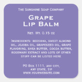 Modern paarse met witte tekst lippenbalsem tube la vierkante sticker (Voorkant)