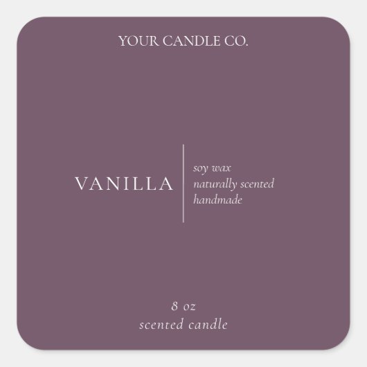 Modern Paarse minimalistische kaarsenlabel Vierkante Sticker (Voorkant)