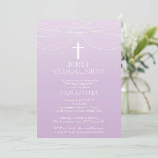 Modern Paarse Ombre Garland Cross Commune Kaart (Staand voorkant)