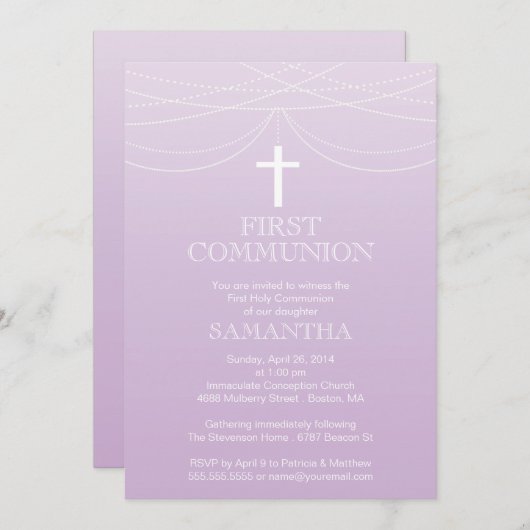 Modern Paarse Ombre Garland Cross Commune Kaart (Voorkant / Achterkant)