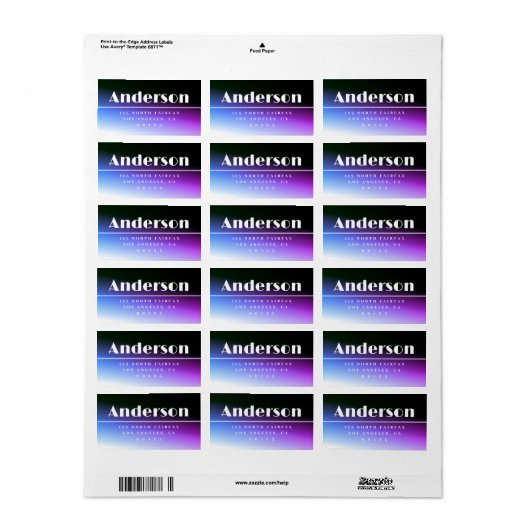 Modern Paarse Ombre retouradres Etiket (Full Sheet)