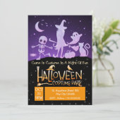 Modern Paarse Oranje zwarte Halloween kostuum Kaart (Staand voorkant)