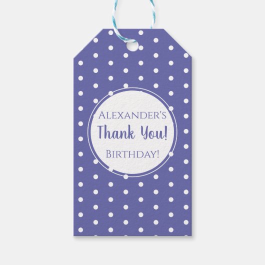 Modern Paarse poka Dot Name Birthday Party Favor Cadeaulabel (Voorkant)