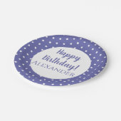 Modern Paarse poka Dots Name Birthday Party Papieren Bordje (Gekanteld)