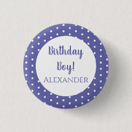 Modern Paarse Polka Dots Name Birthday Boy Ronde Button 3,2 Cm